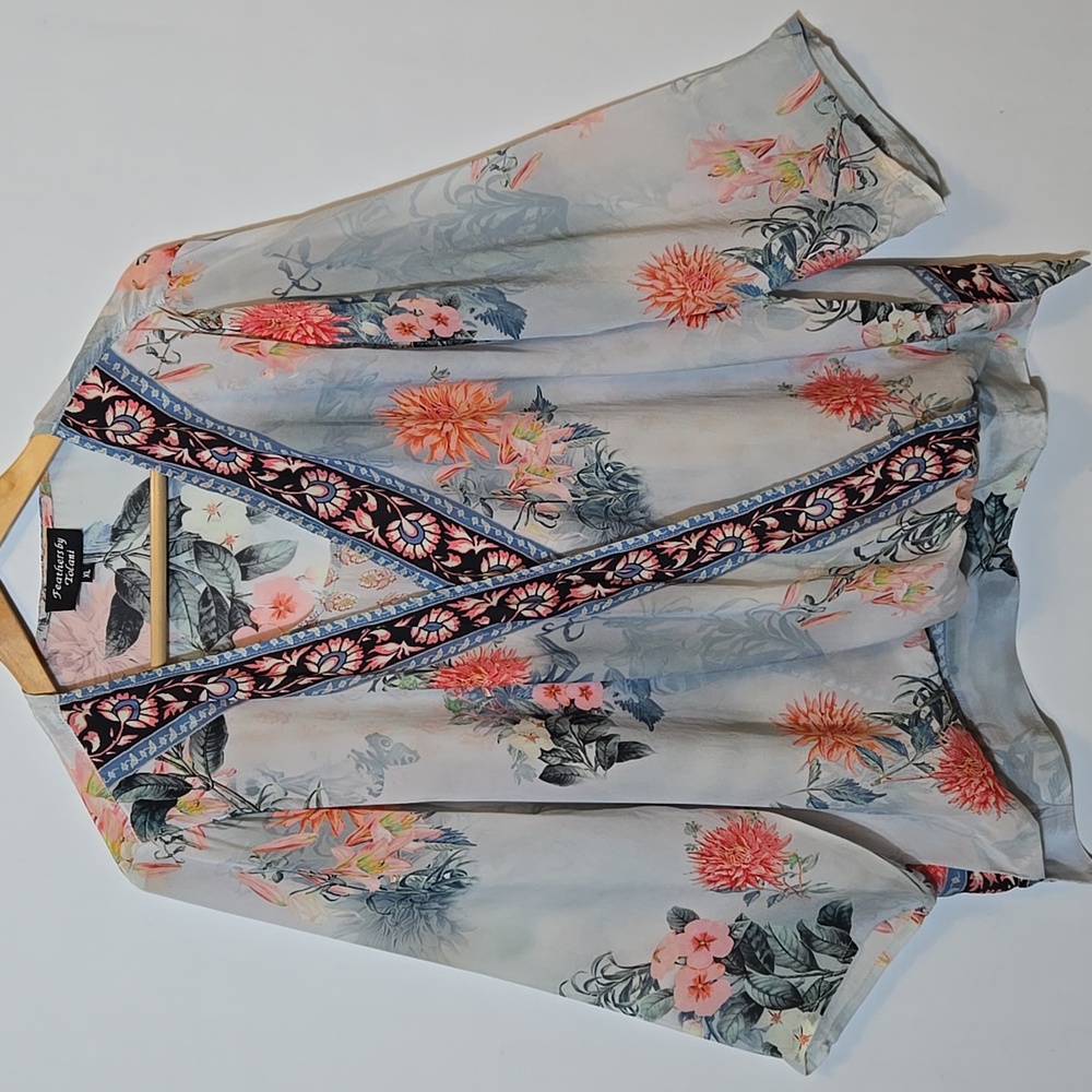 Feathers by Tolani‎ Floral Cupro Wrap Blouse Top Size XL